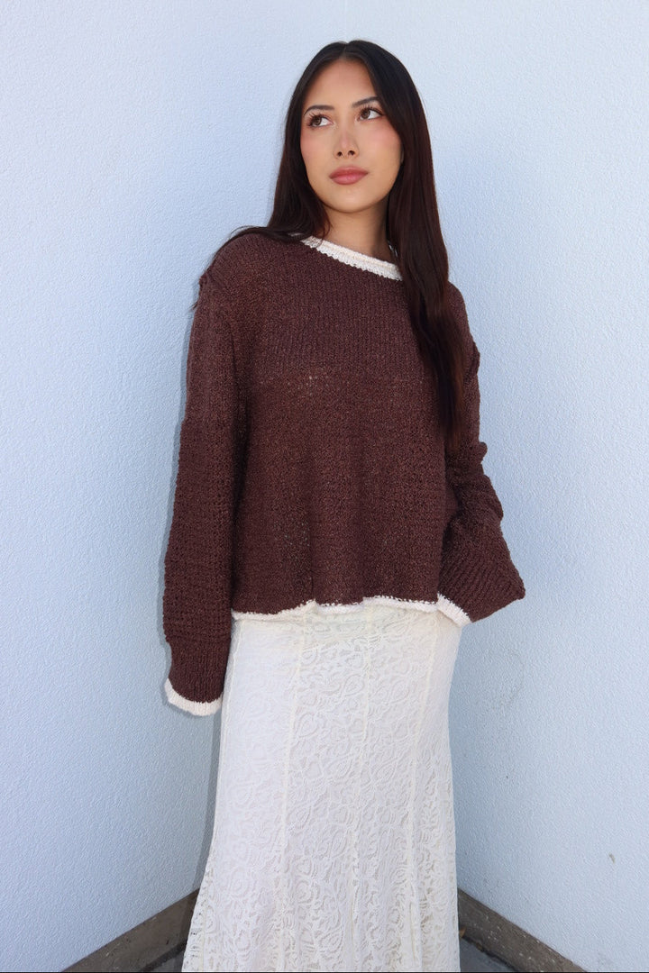 Caldwell Contrast Trim Knit Sweater - Brown