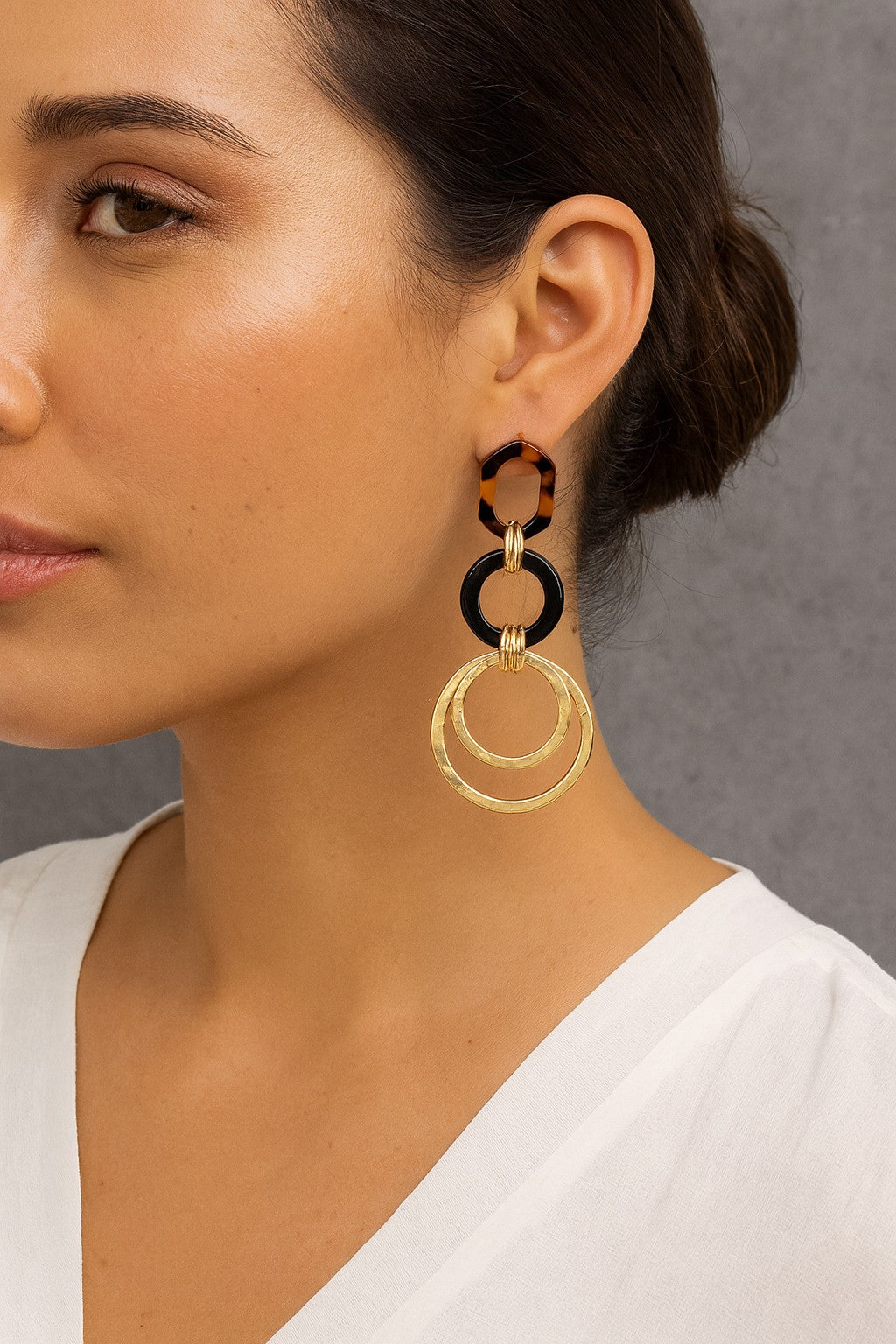 TORTOISE METAL DROP EARRINGS