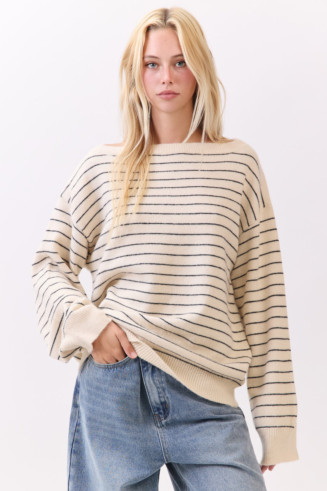 NAUTICAL STRIPED BOAT NECK SWEATER