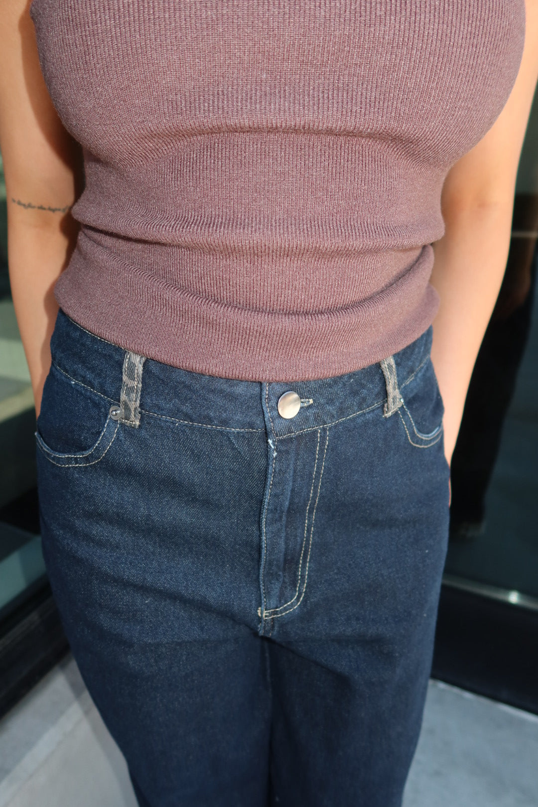 The Leon Leopard Cuff Wide Leg Jean — Dark Indigo