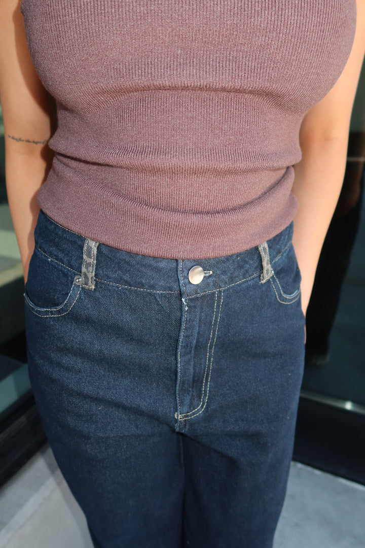 The Leon Leopard Cuff Wide Leg Jean — Dark Indigo