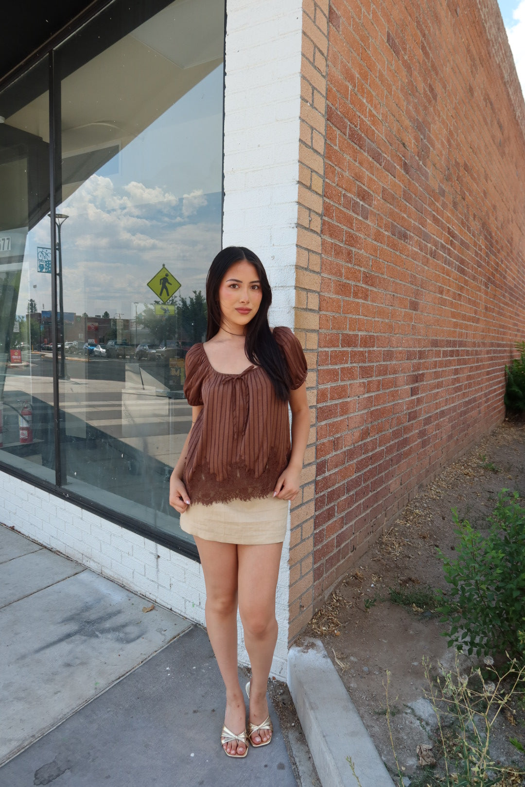 Primrose Puff Sleeve Tie Top — Chocolate