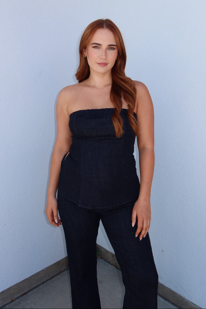 Indigo Denim Bustier Top