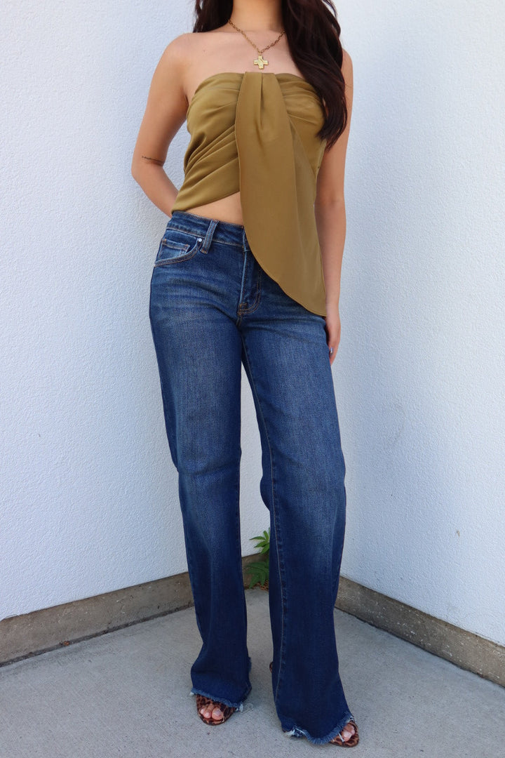 Risen Low Rise Wide Leg Jeans — Dark Wash