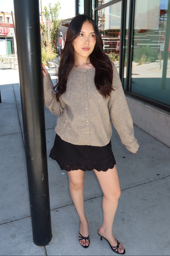 Hudson Ribbed Cardigan- Taupe