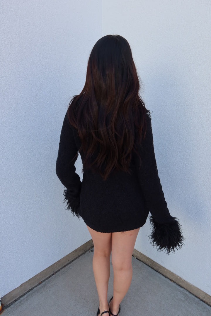 Luxe Fur Cardigan - Black