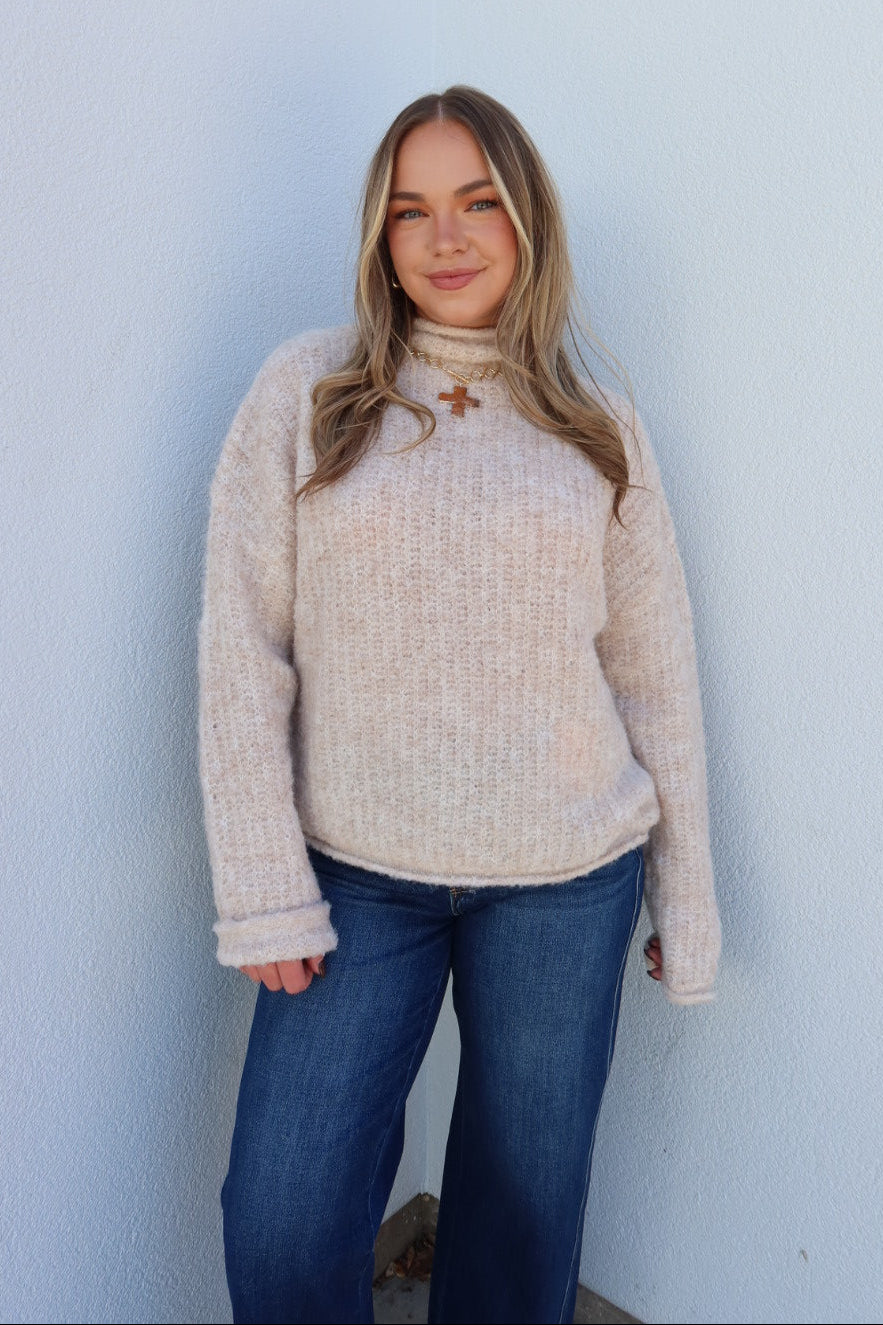 Senzo Mockneck Knit Sweater - Oatmeal