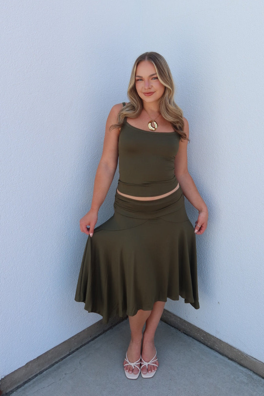 The Abigail Assymetrical Midi Skirt - Olive
