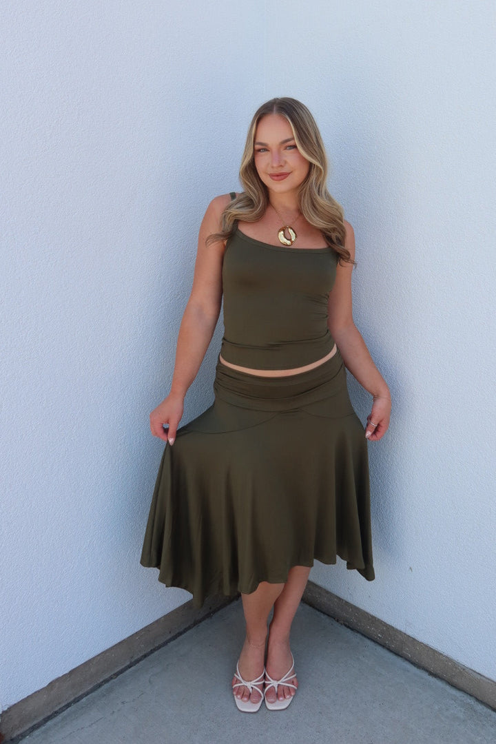 The Abigail Assymetrical Midi Skirt - Olive