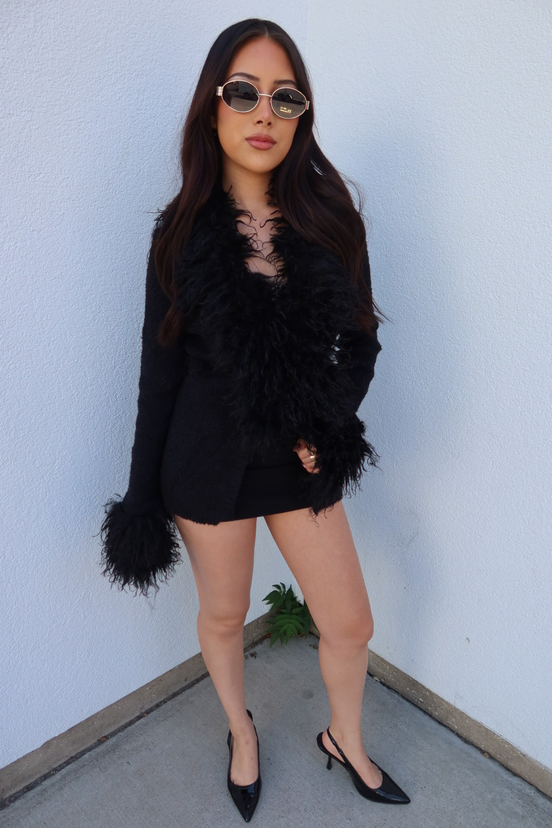 Luxe Fur Cardigan - Black