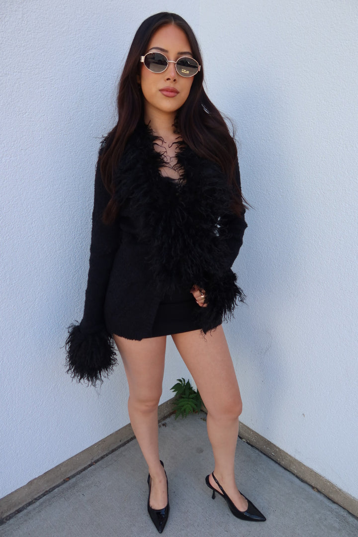 Luxe Fur Cardigan - Black
