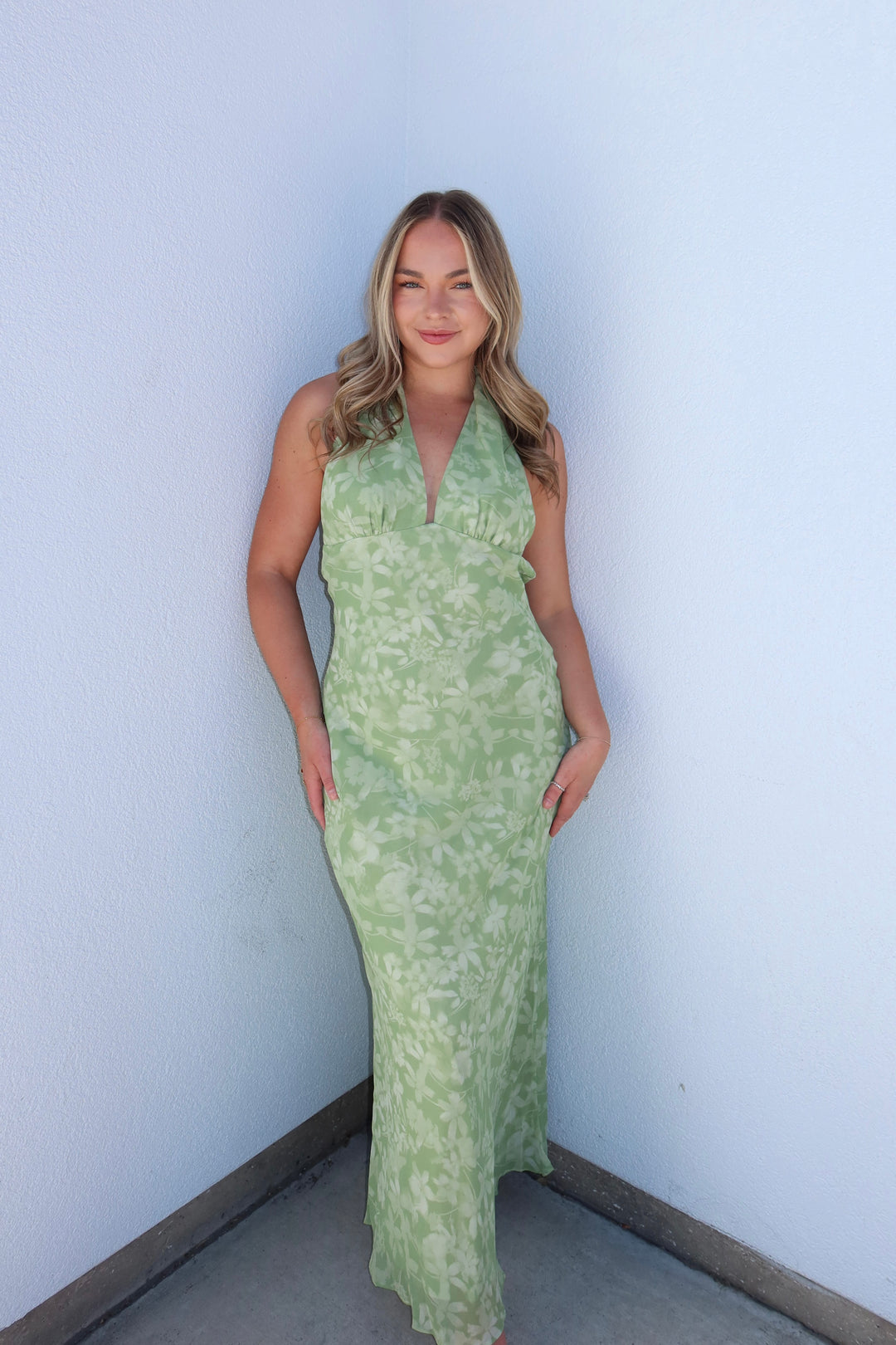 The Sage Jacquard Halter Maxi Dress