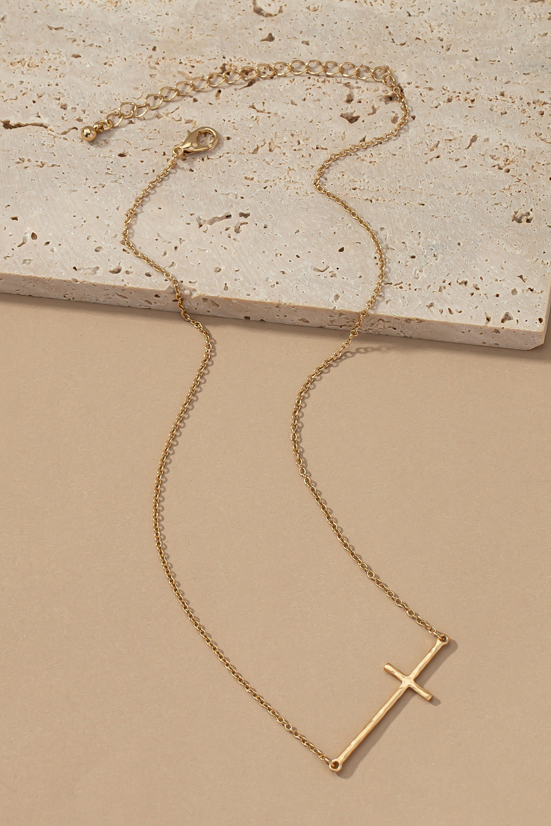 HAMMERED SIDEWAYS CROSS NECKLACE