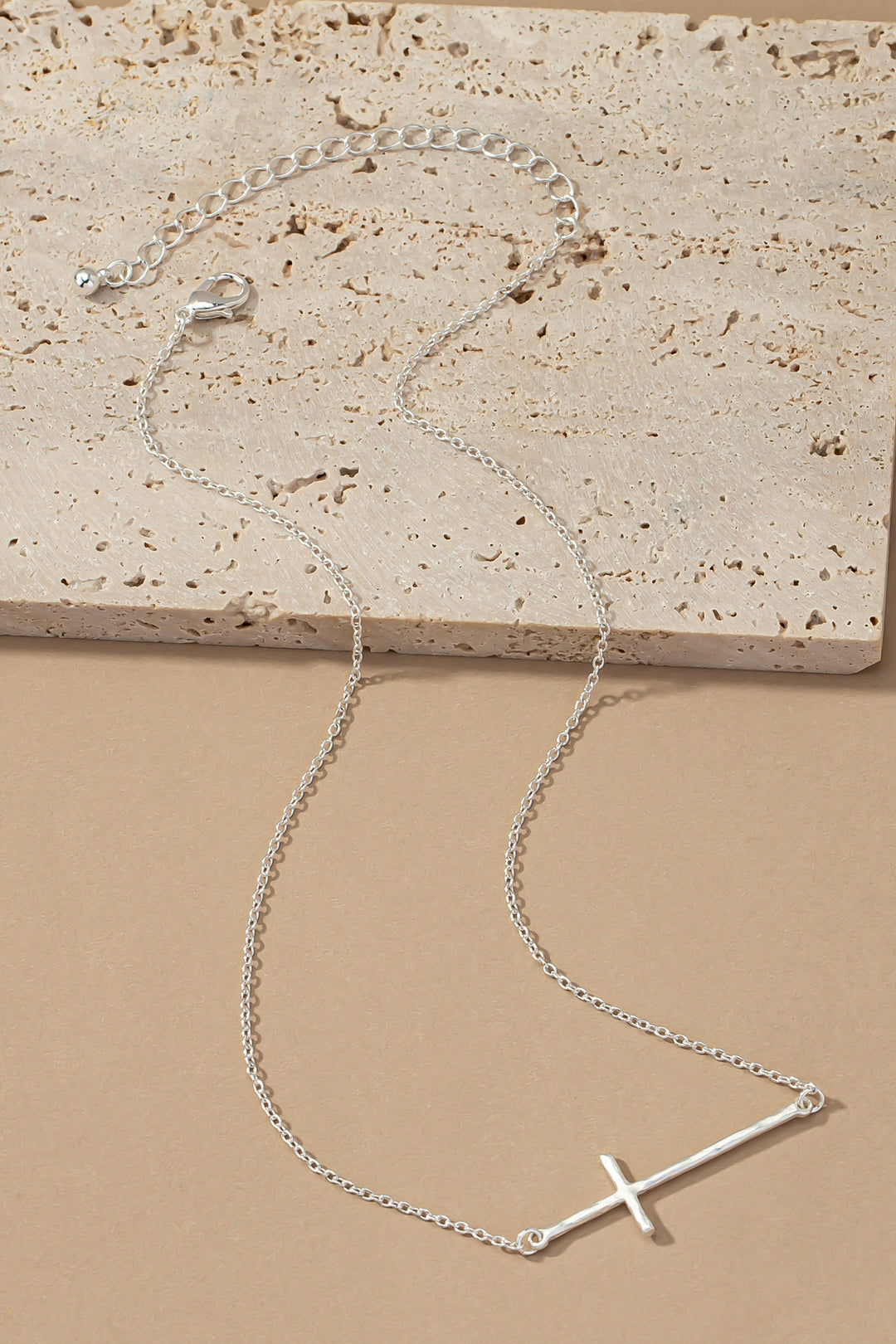 HAMMERED SIDEWAYS CROSS NECKLACE