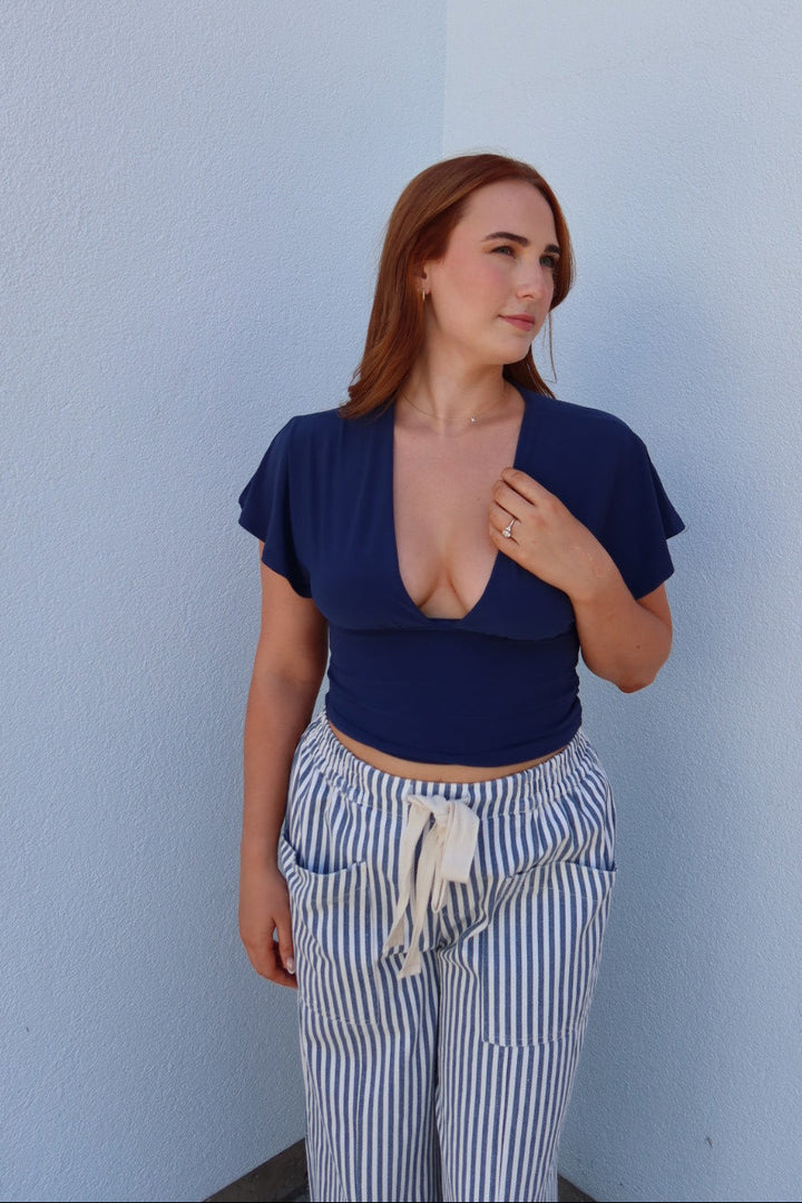 Renada Short Sleeve V-Neck — Navy