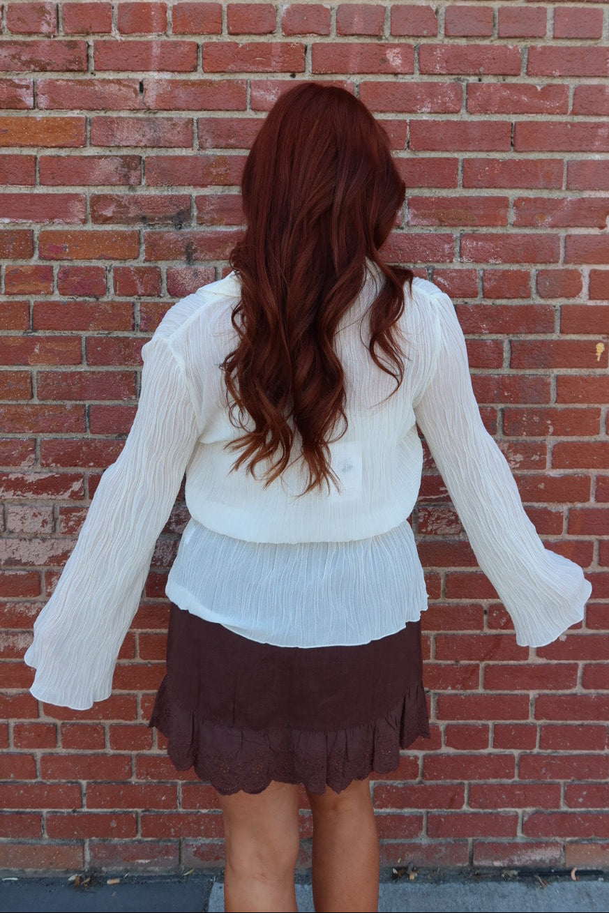 Daily Collared Button Down Plisse Top - Cream