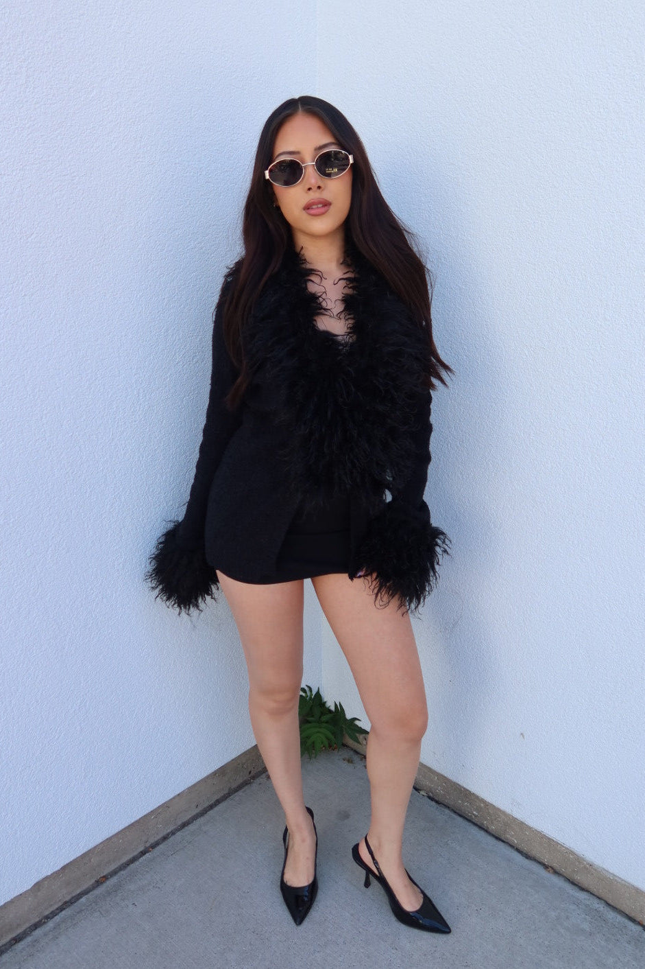 Luxe Fur Cardigan - Black