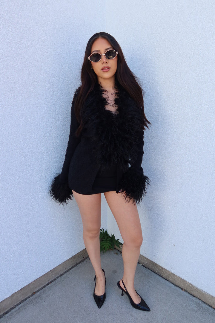 Luxe Fur Cardigan - Black