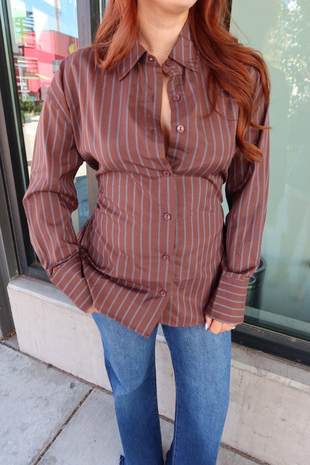 Alisha Button Down Back Lace-Up Top
