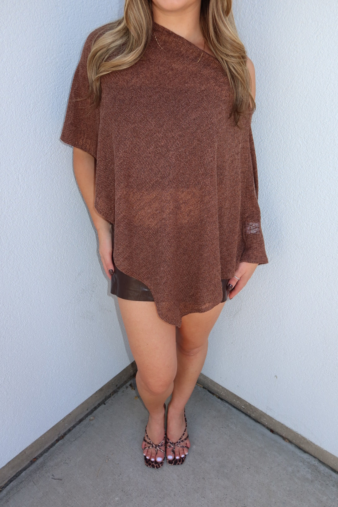 Portofino Sheer Knit Poncho Top - Brown