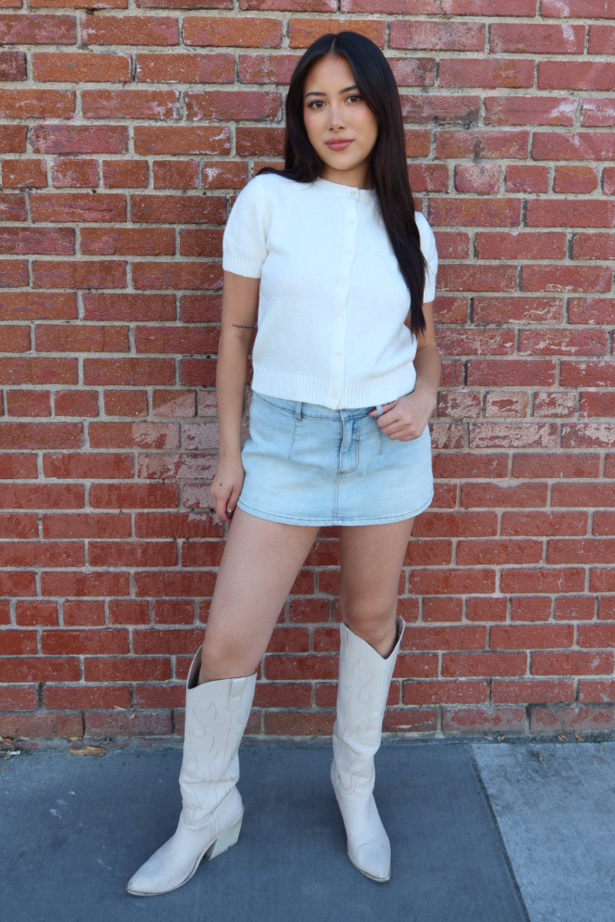 Elena Crew Neck Short Sleeve Cardigan