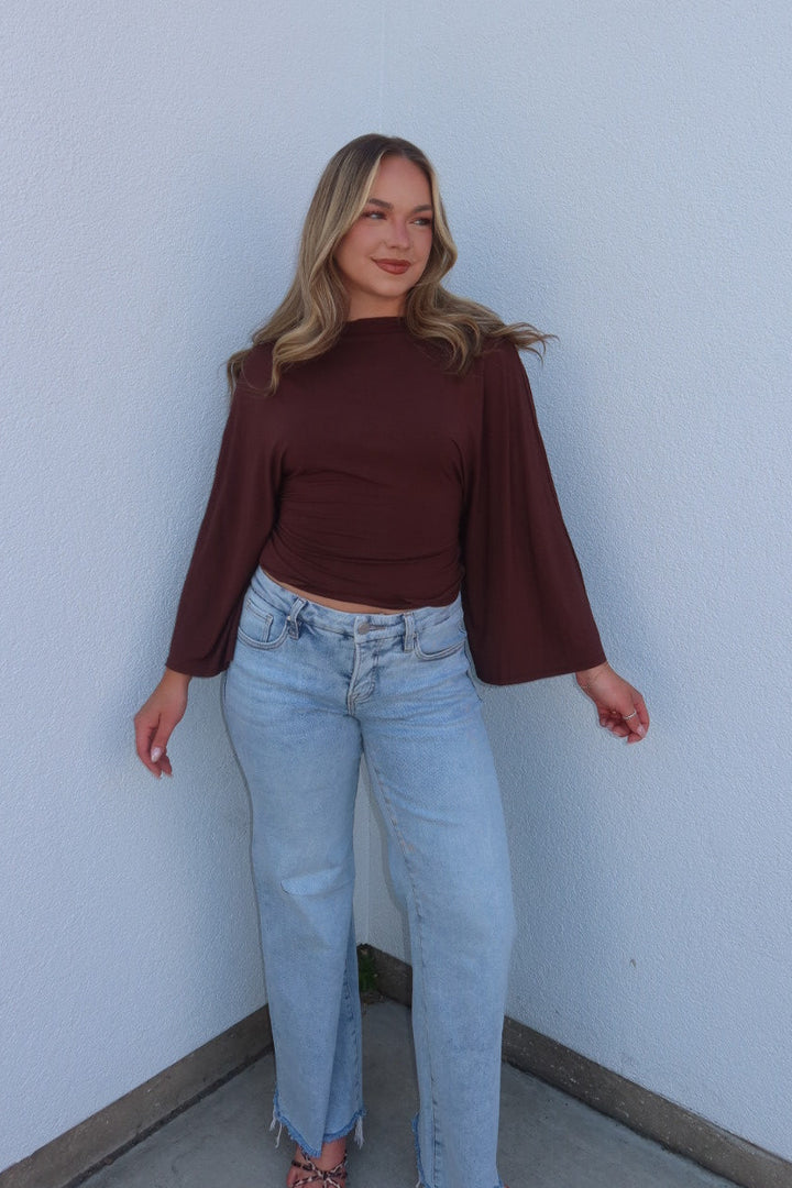 Allyson Back-tie Dolman Sleeve Top - Brown