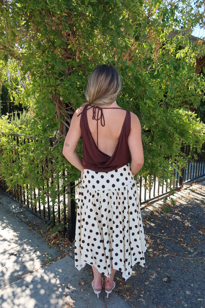 Odetta Cowl Drape Open Back Top - Brown
