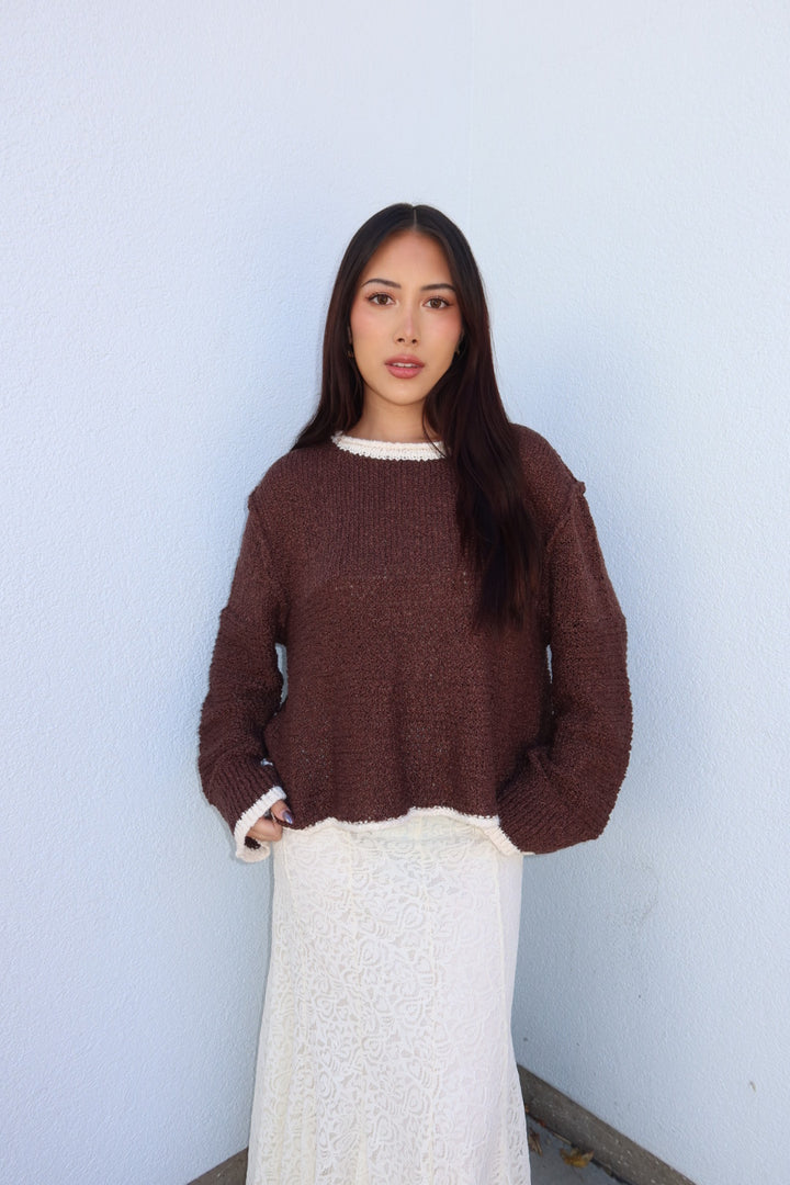 Caldwell Contrast Trim Knit Sweater - Brown