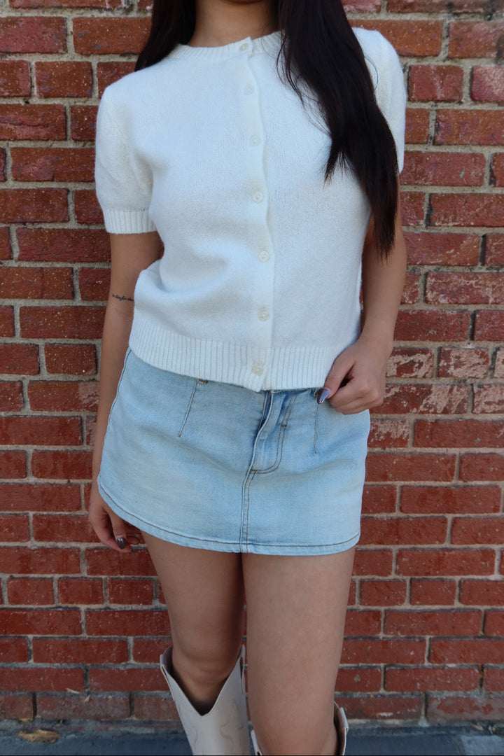 Elena Crew Neck Short Sleeve Cardigan