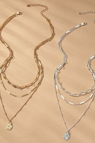 3 ROW HAMMERED OVAL NECKLACE