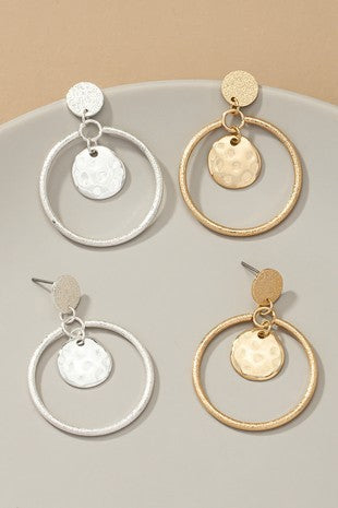 SANDBLAST DROP HOOP EARRINGS