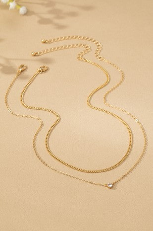 CUBAN CHAIN AND CZ NECKLACE SET