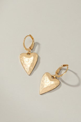 HAMMERED HEART DROP EARRINGS