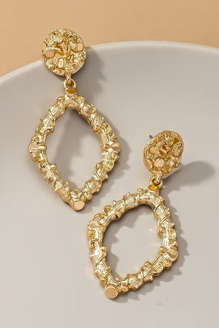 ROUGH DIAMOND SHAPE DROP EARRINGS