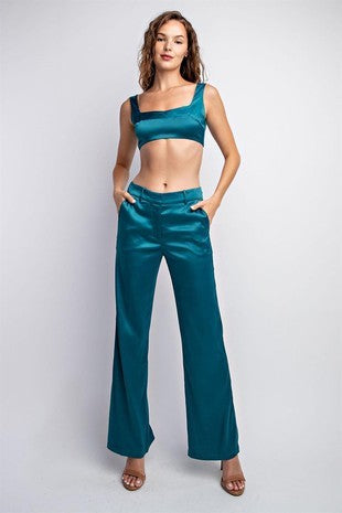 EMERALD SATIN PANTS