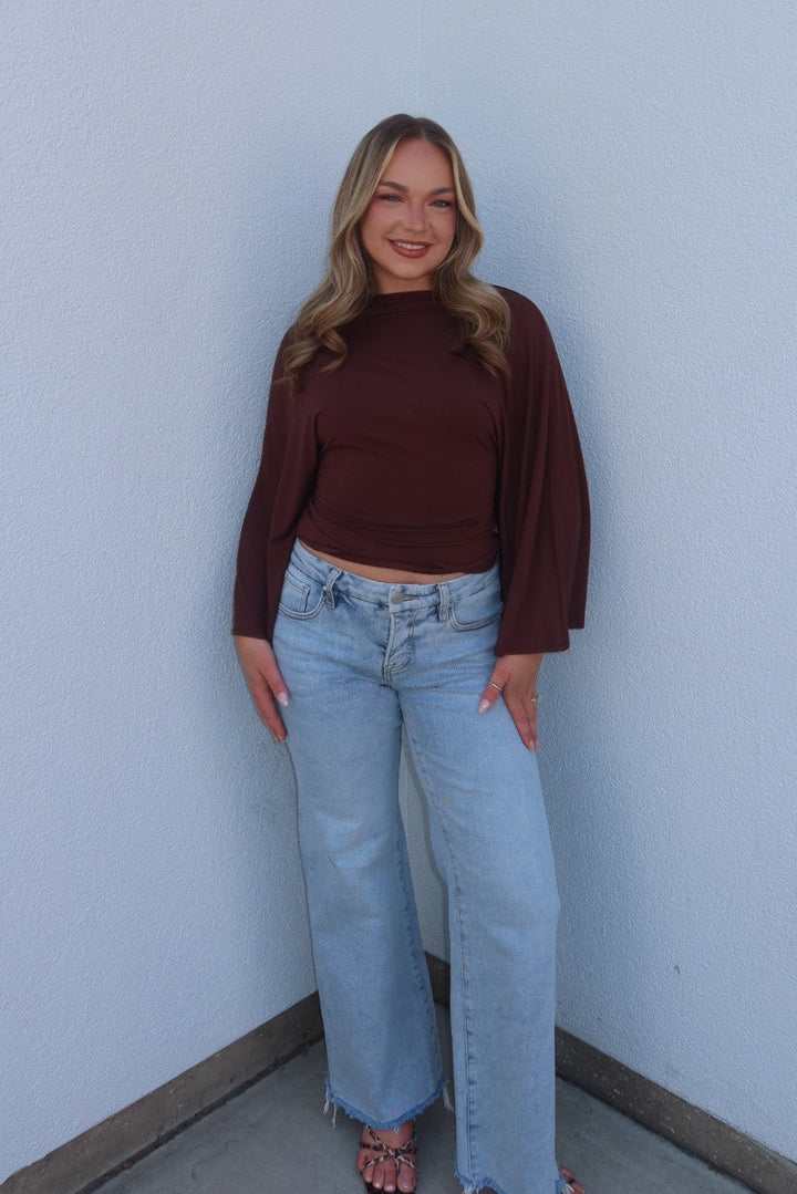 Allyson Back-tie Dolman Sleeve Top - Brown