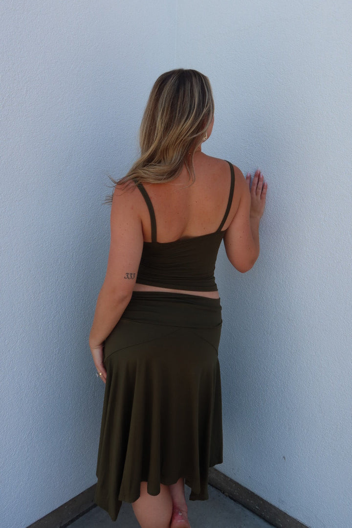 The Abigail Assymetrical Midi Skirt - Olive