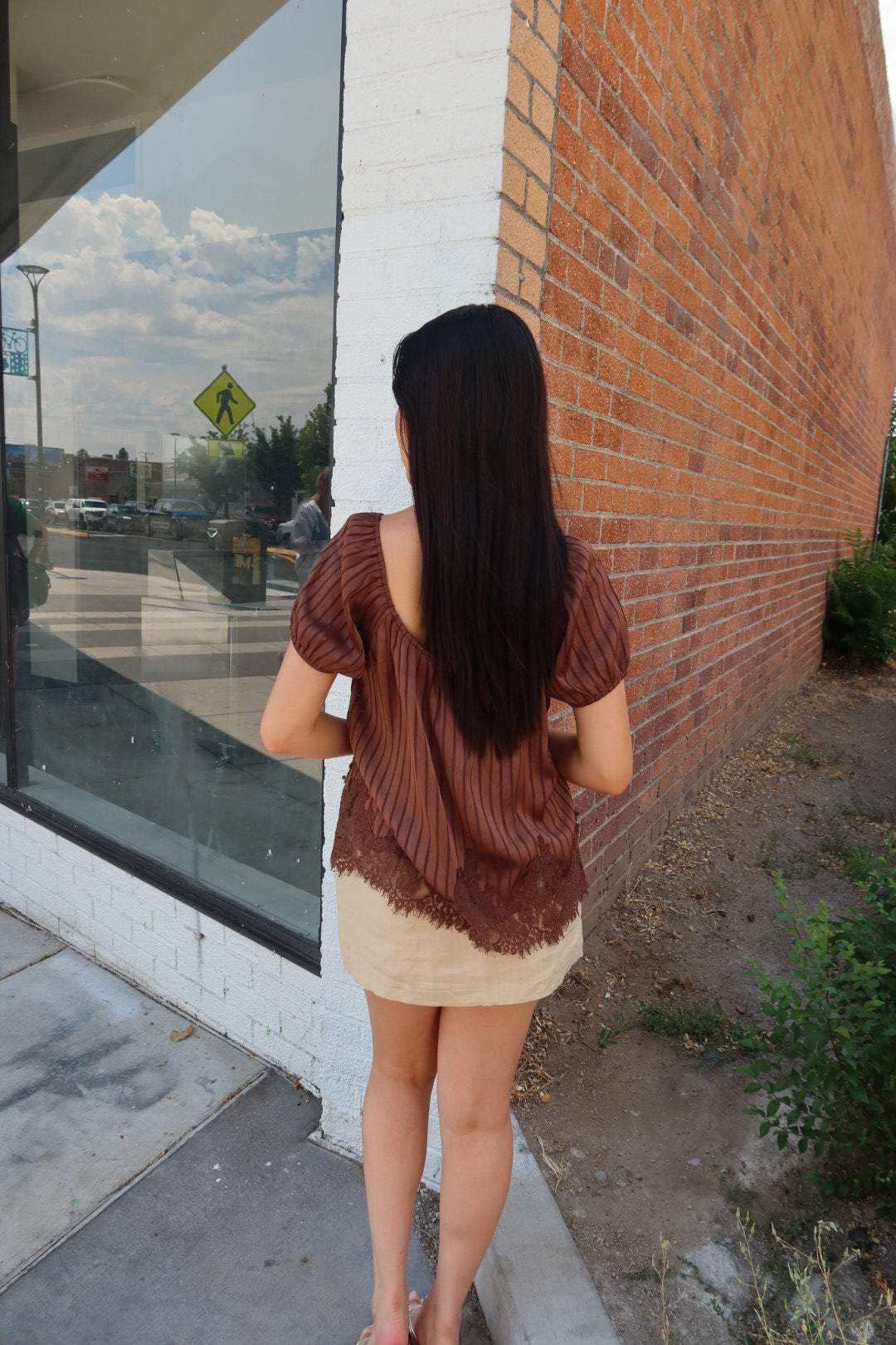 Primrose Puff Sleeve Tie Top — Chocolate