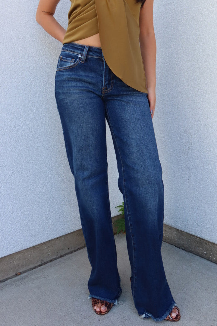Risen Low Rise Wide Leg Jeans — Dark Wash