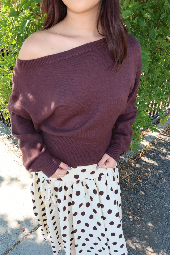 Arden Boat Neck Dolman Sleeve Sweater - Brown