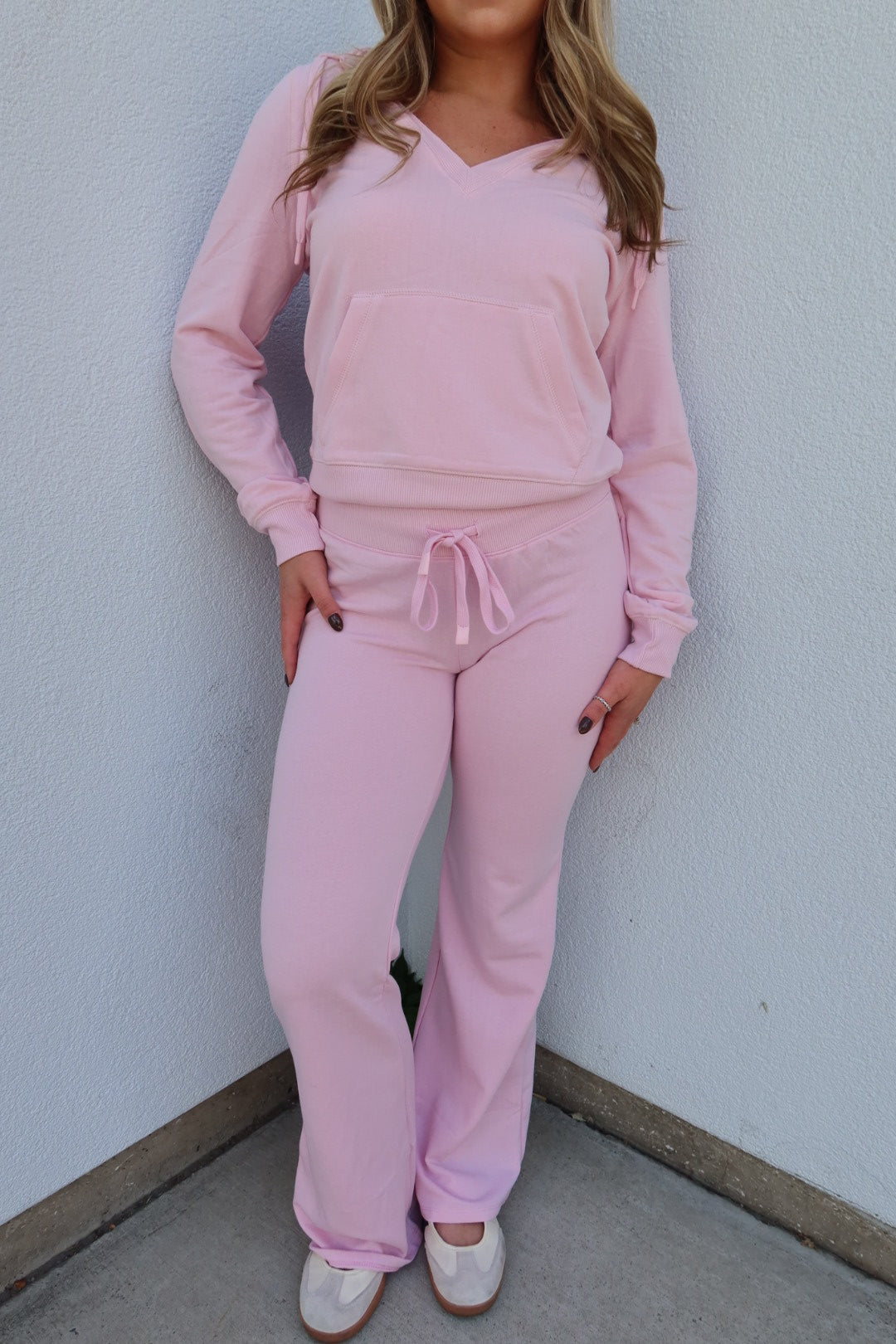 Sefina Low V-Neck Hood Top - Pink