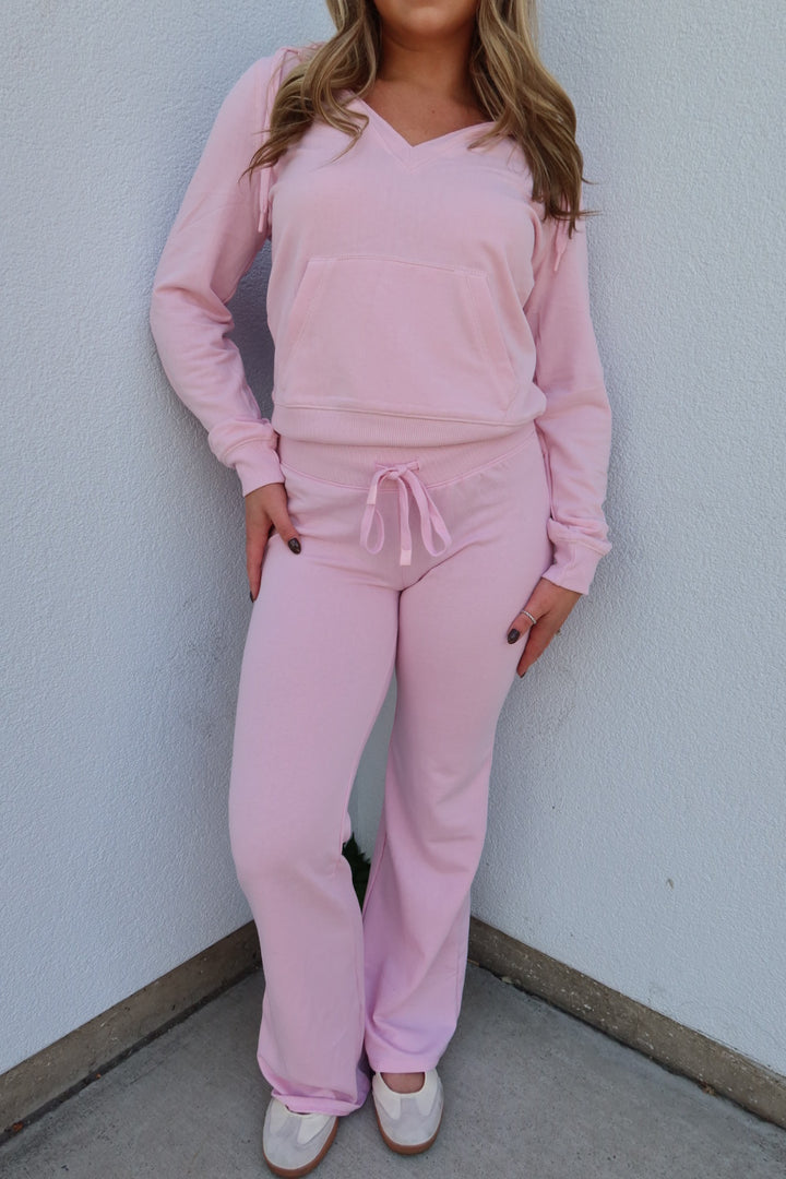Sefina Low V-Neck Hood Top - Pink