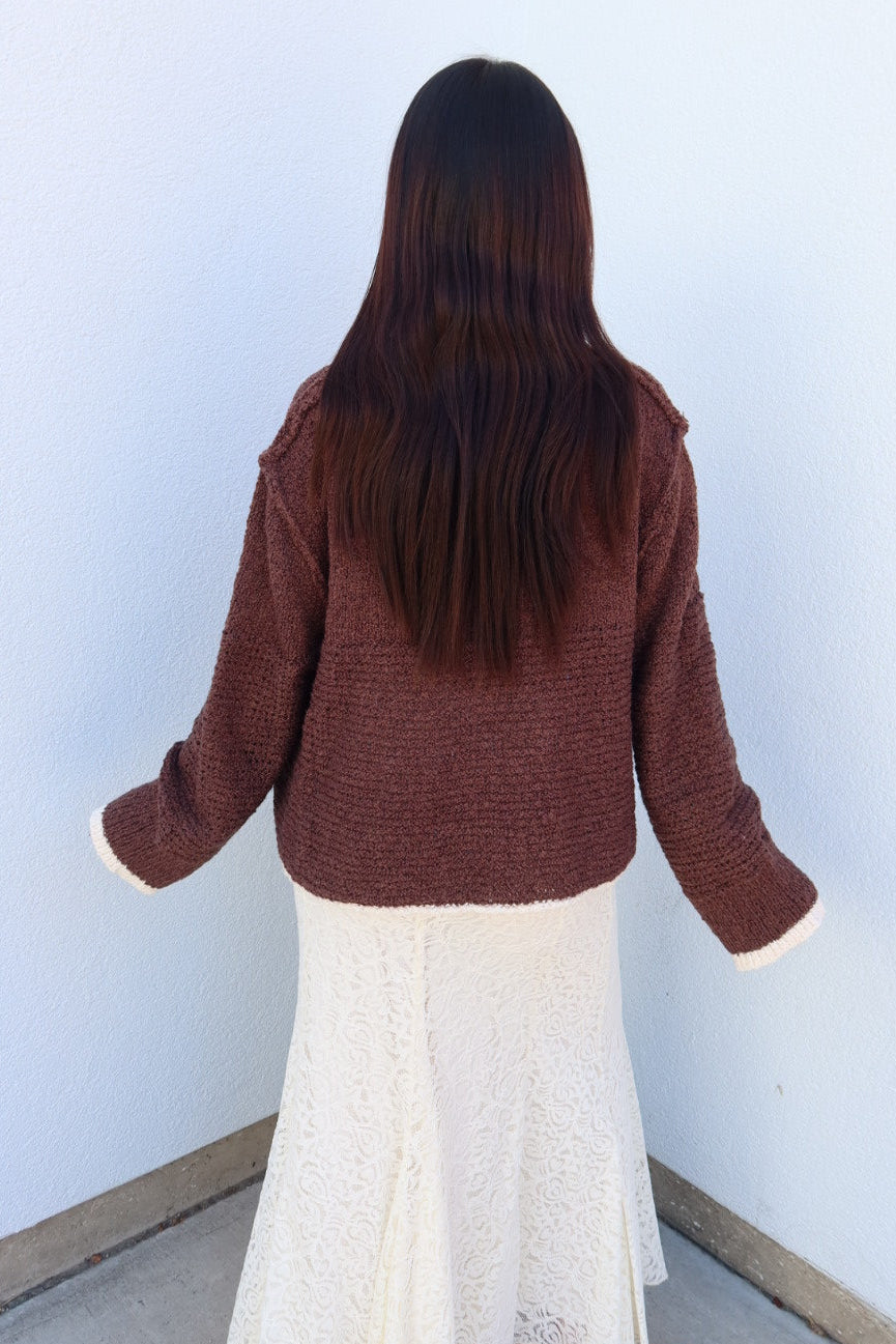 Caldwell Contrast Trim Knit Sweater - Brown