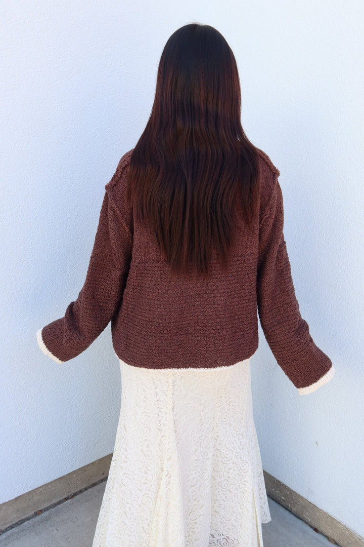 Caldwell Contrast Trim Knit Sweater - Brown