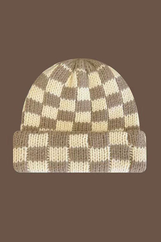 CHECKERED WOOL BEANIE