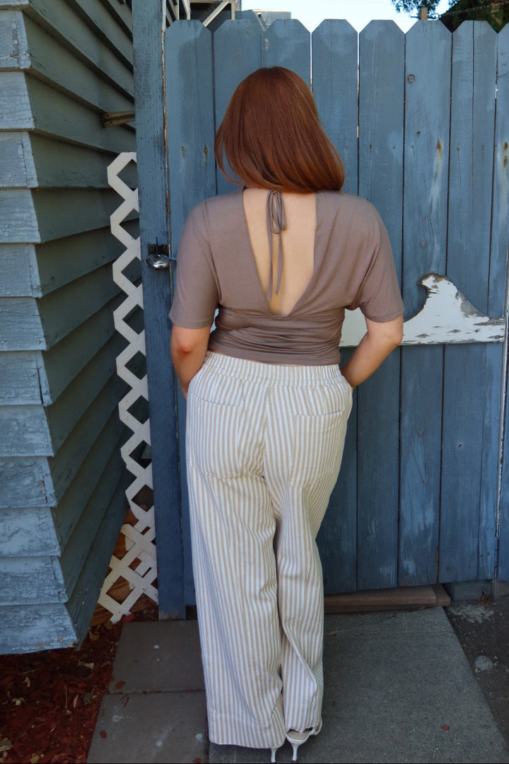 Simone Short Sleeve V-Neck Top — Taupe