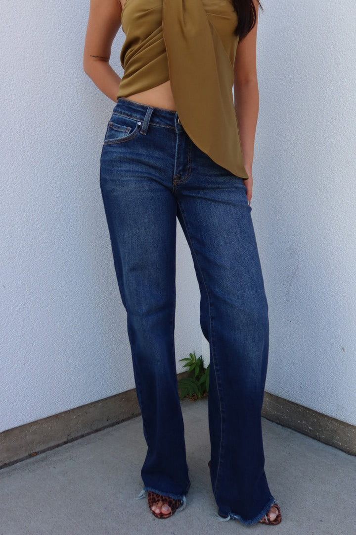 Risen Low Rise Wide Leg Jeans — Dark Wash