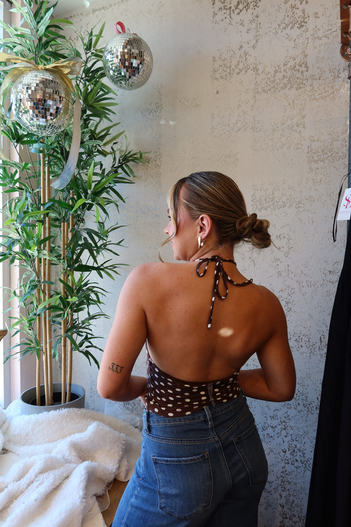Coco Polka Dot Halter Top - Brown