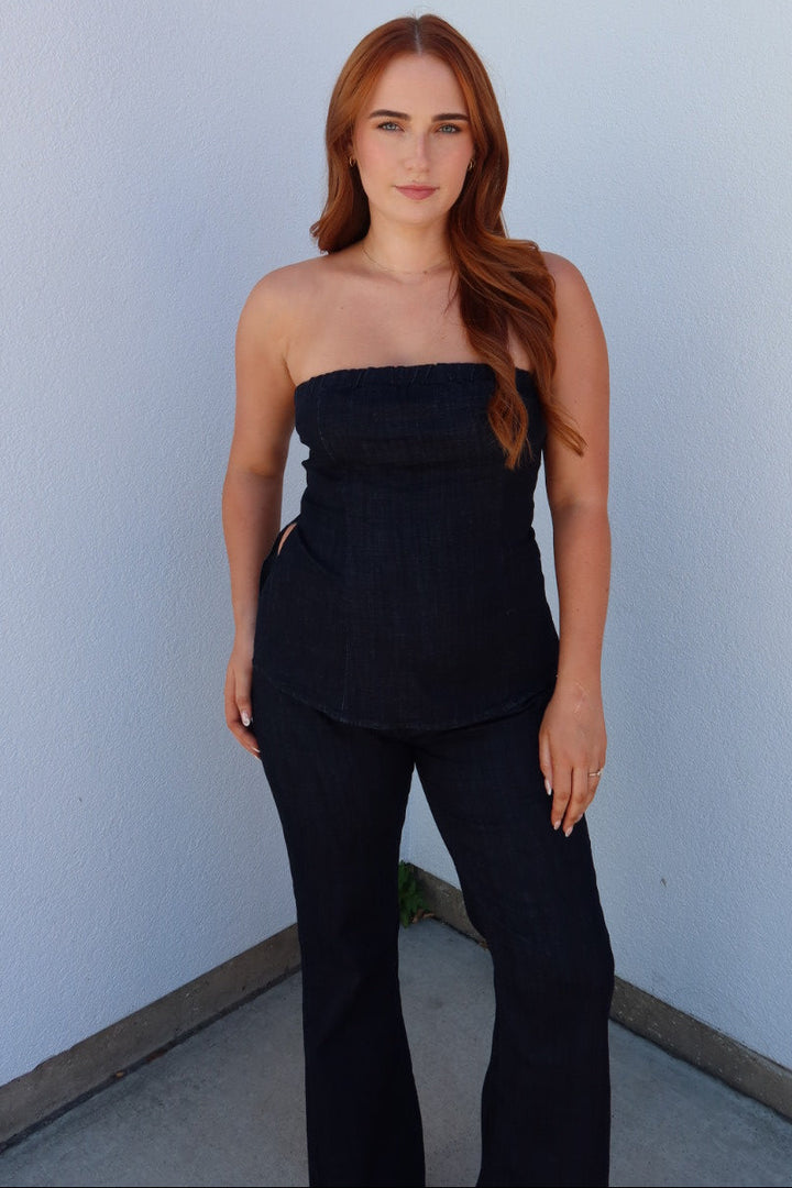 Indigo Denim Bustier Top