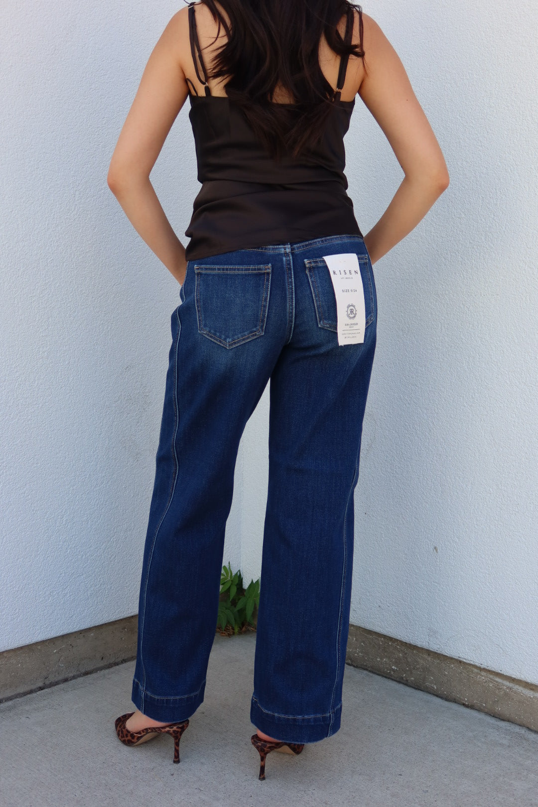 Risen Mid Rise Ankle Wide Leg Jeans - Dark Wash
